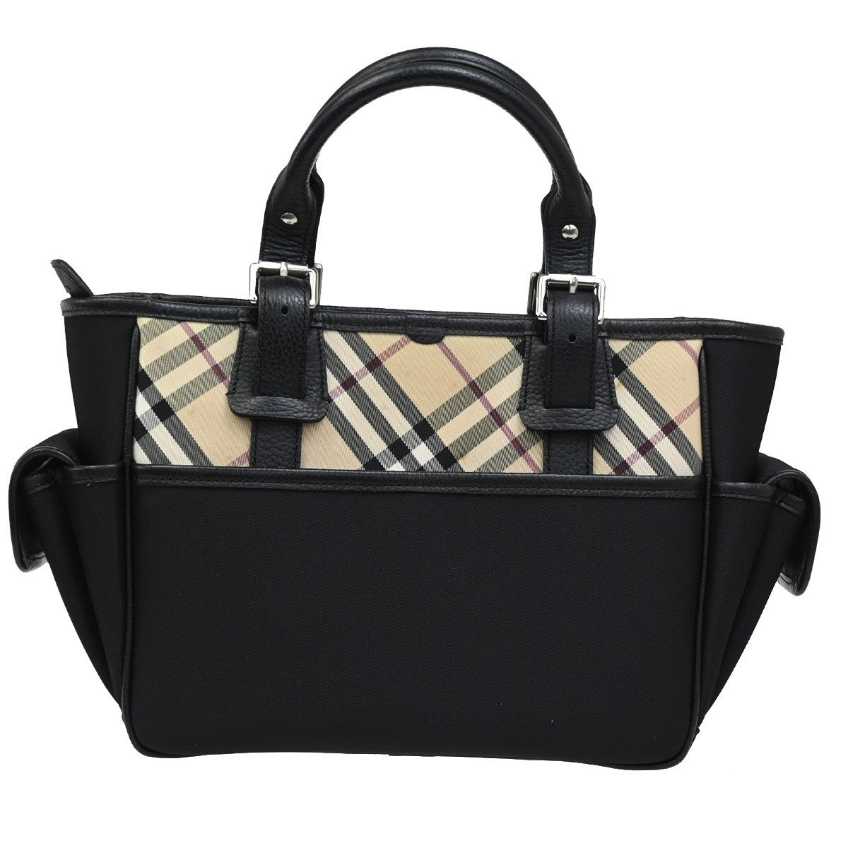 BURBERRY Logo Nova Check Hand Tote Bag Nylon Leather Beige Black 61DA184