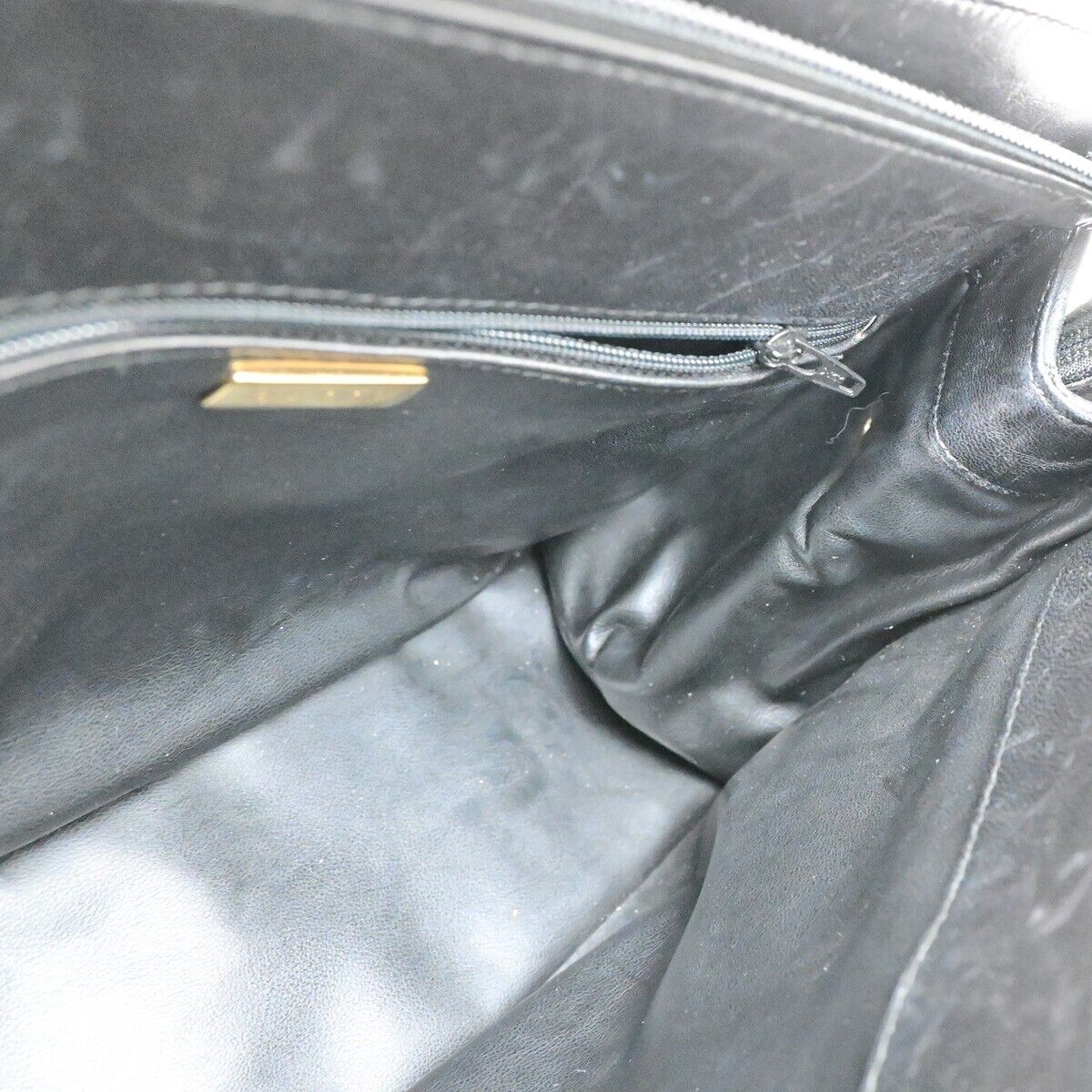 BALLY B Logo Fringe Tassel Shoulder Hand Bag Leather Black Gold-Plated 02FB399