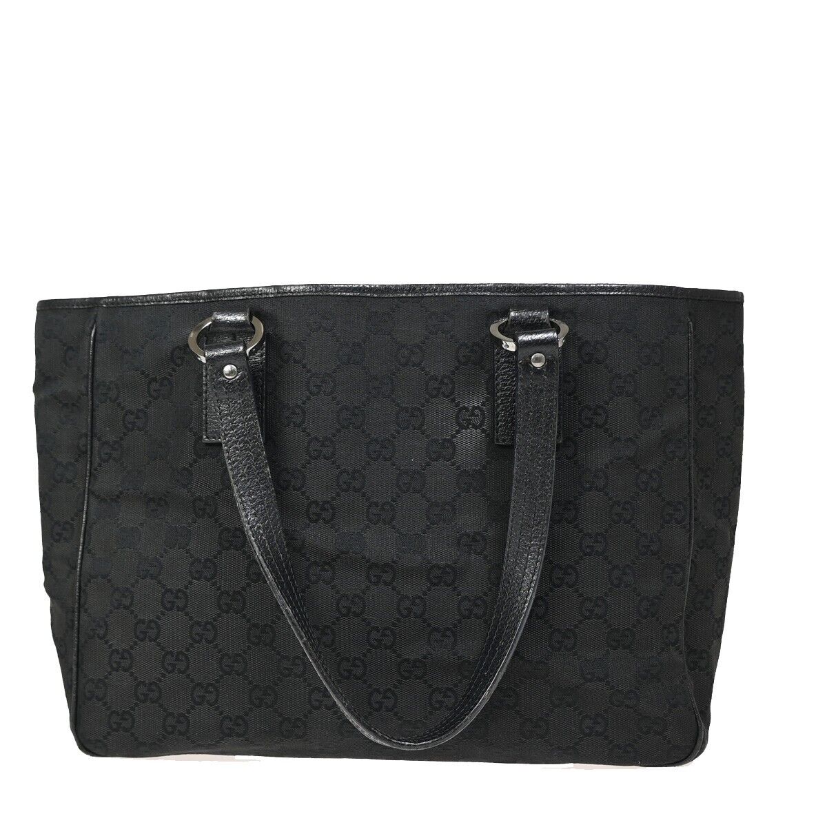 GUCCI Logo GG Pattern Shoulder Bag Canvas Leather Black Silver Italy 05FA533