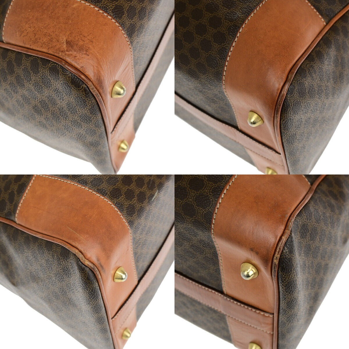 CELINE Logo Macadam Pattern Travel Hand Bag PVC Leather Brown GHW Italy 65YF574