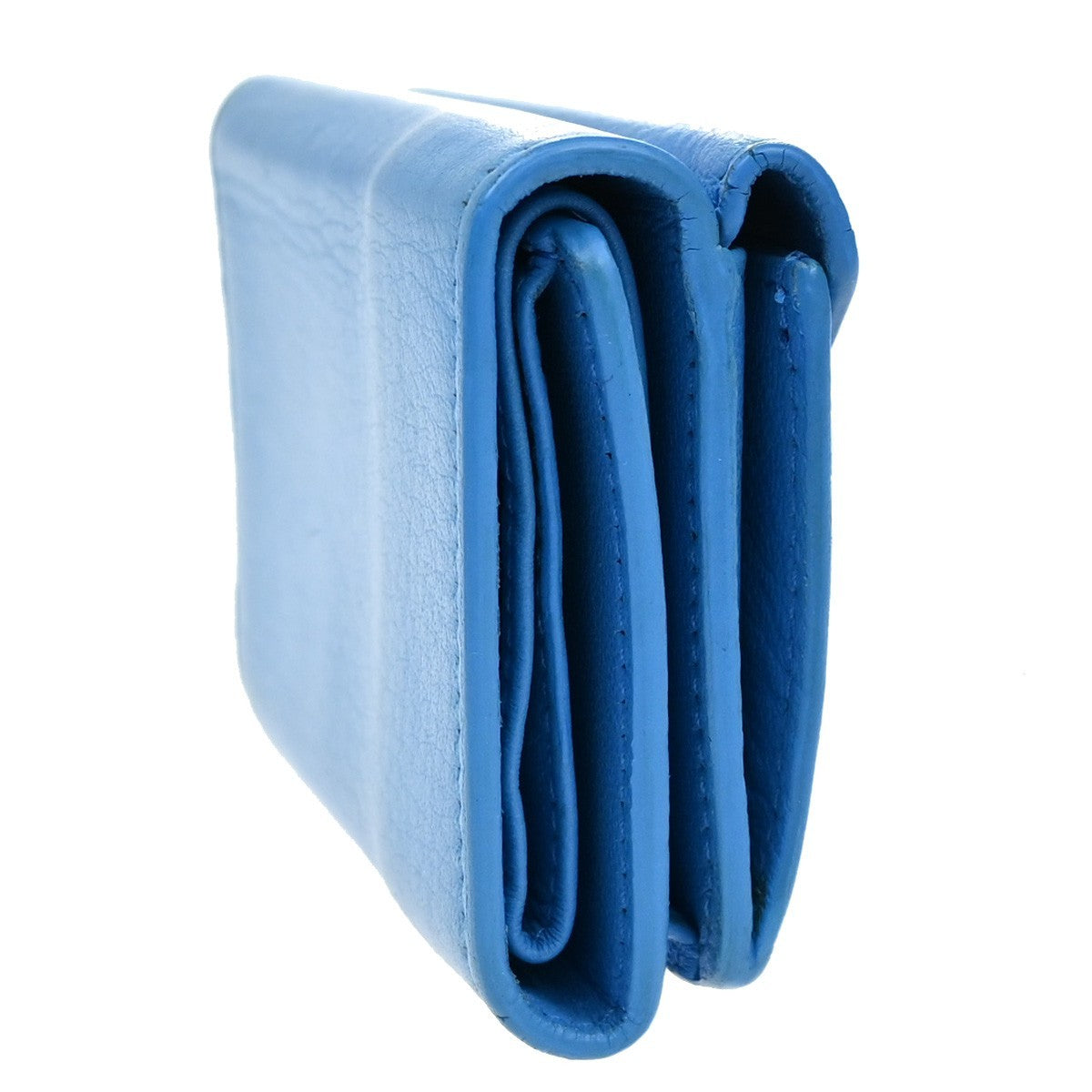 BALENCIAGA Logo Paper Mini Trifold Wallet Purse Leather Blue SHW Italy 68KB334