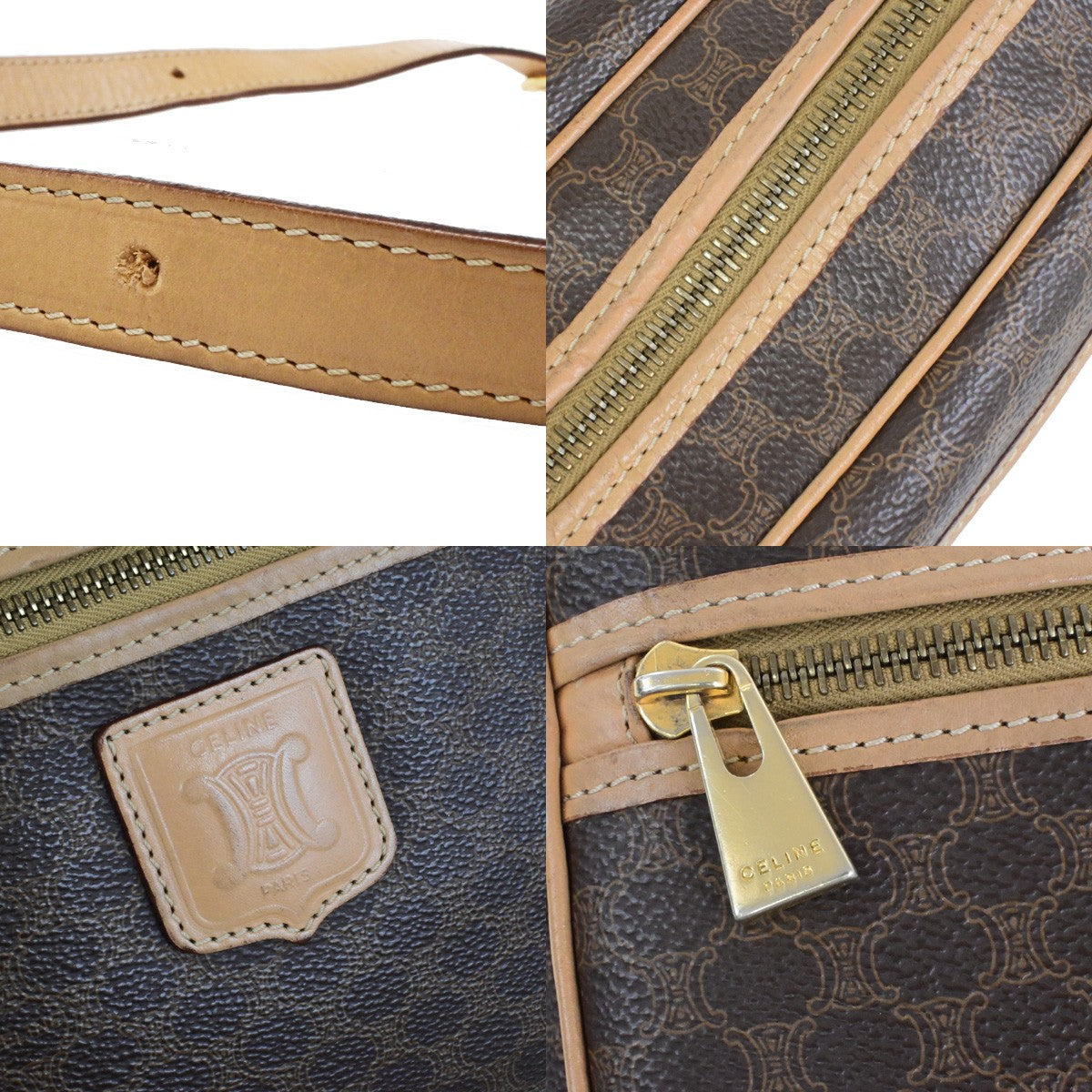 CELINE Logo Macadam Pattern Shoulder Bag PVC Leather Brown GHW Italy 38YH127