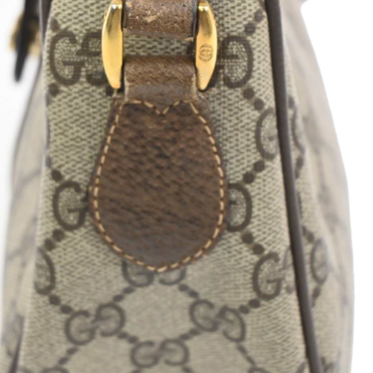 GUCCI Old Gucci Sherry Line Shoulder Bag PVC Leather Beige Italy 38MA031