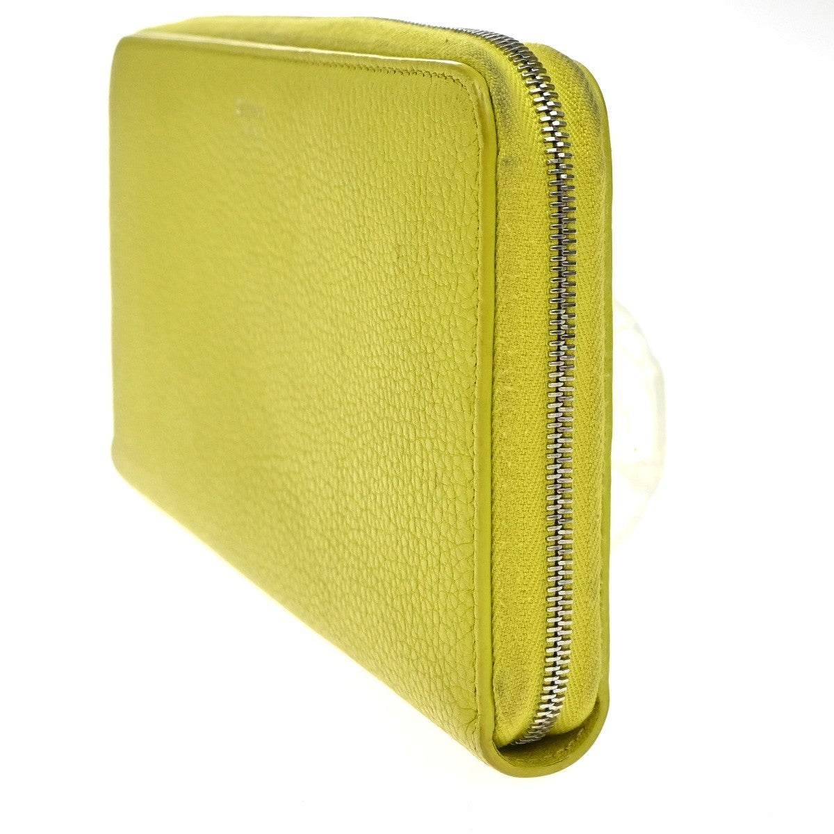 CELINE Logo Zip Around Long Wallet Purse Leather Yellow SHW Italy 66YH956