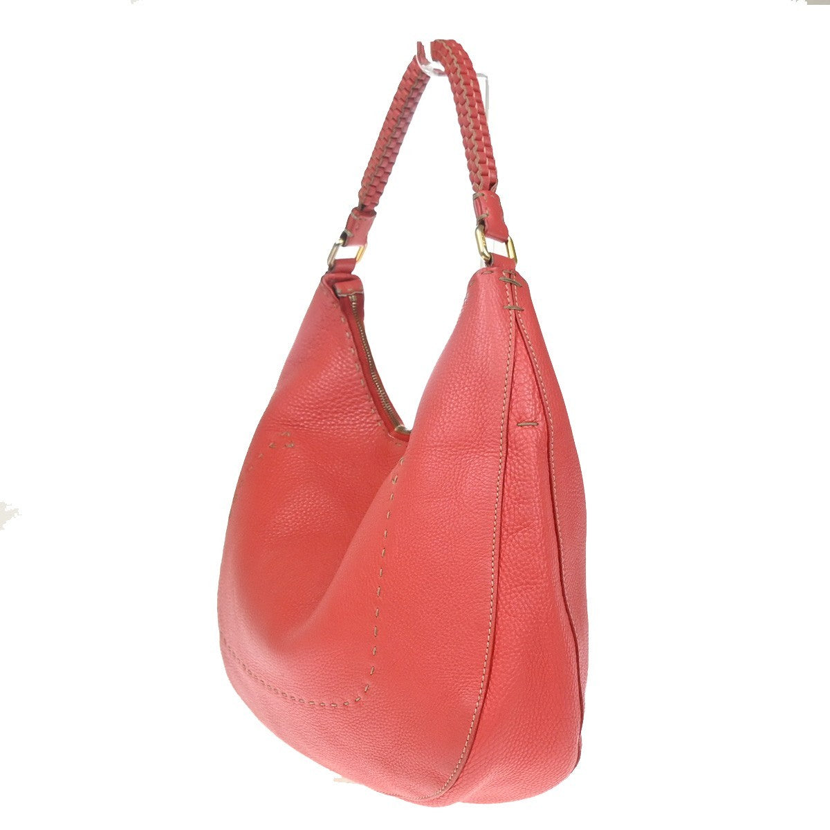 FENDI Logo Selleria Shoulder Hobo Bag Leather Red GHW Italy 82YJ094