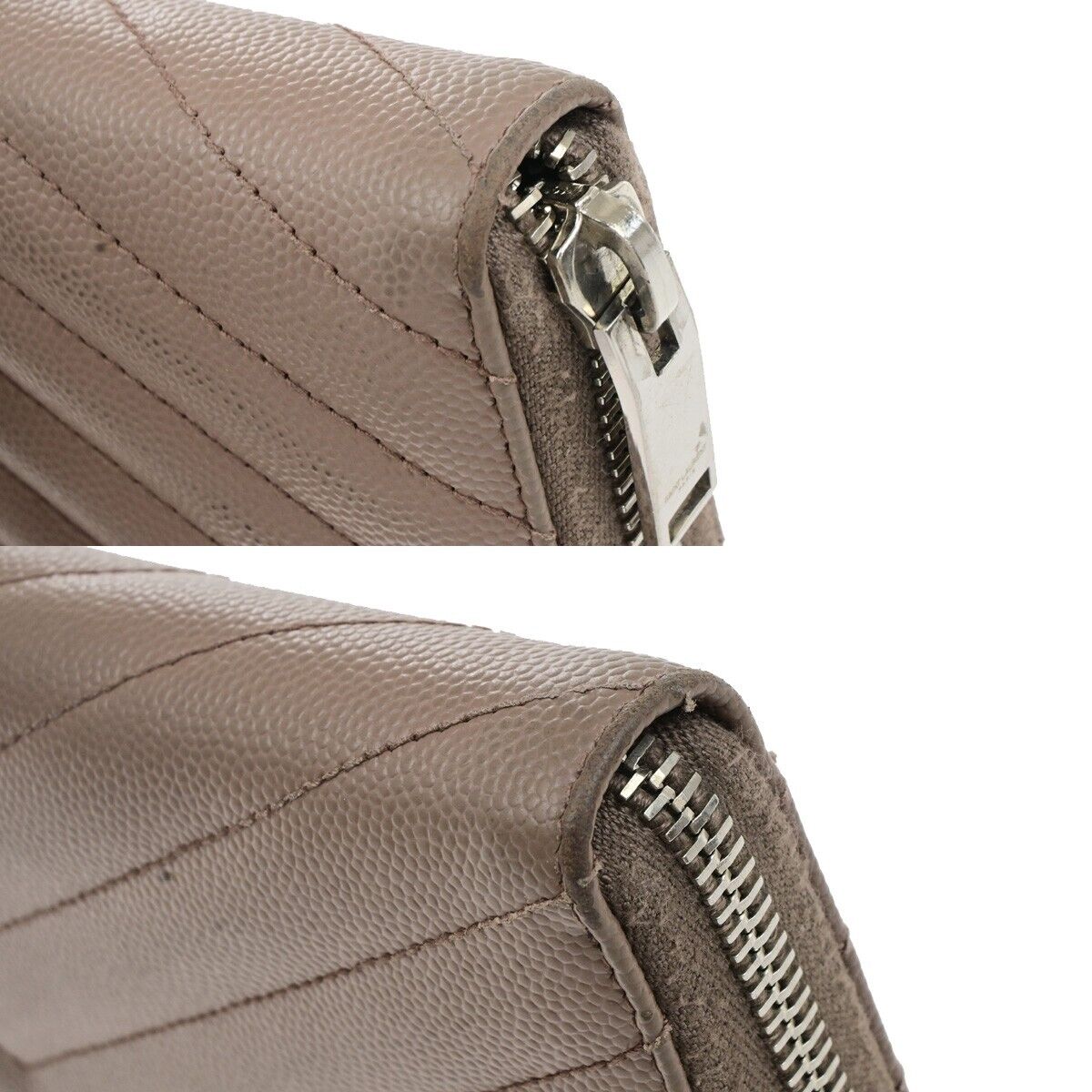 SAINT LAURENT YSL Logo Zipper Aroung Long Wallet Purse Leather Brown SHW 64EA259