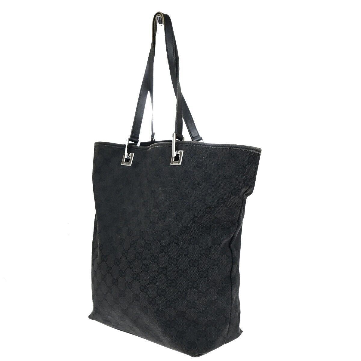 GUCCI Logo GG Pattern Shoulder Tote Bag Canvas Leather Black GHW Italy 62EC530