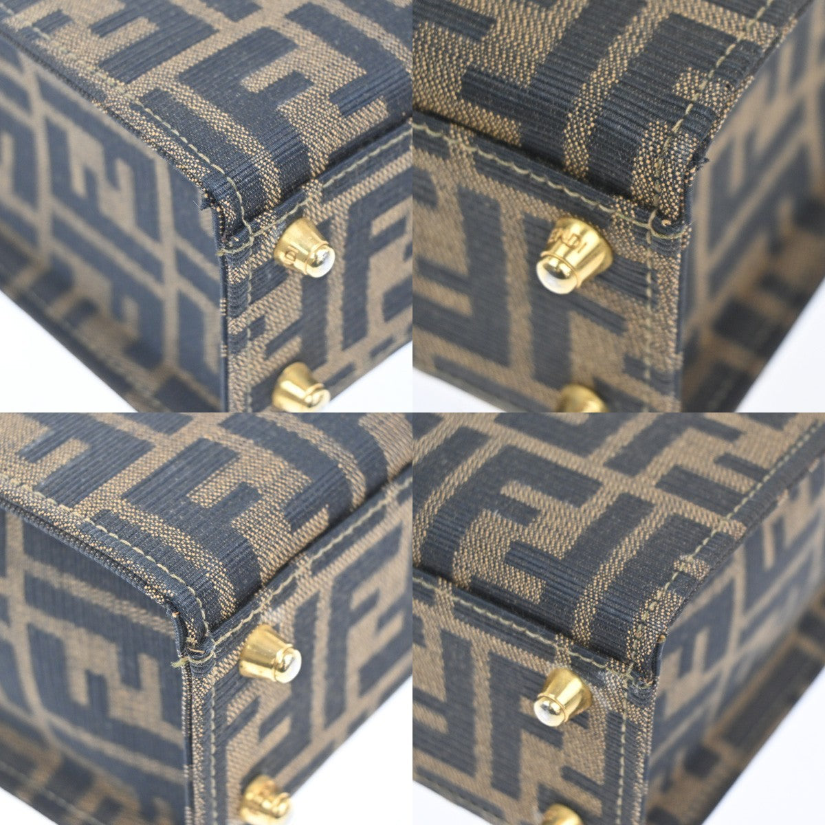 50.LiveFENDI Zucca Pattern Shoulder Hand Vanity Bag Canvas Leather Italy 11MA316