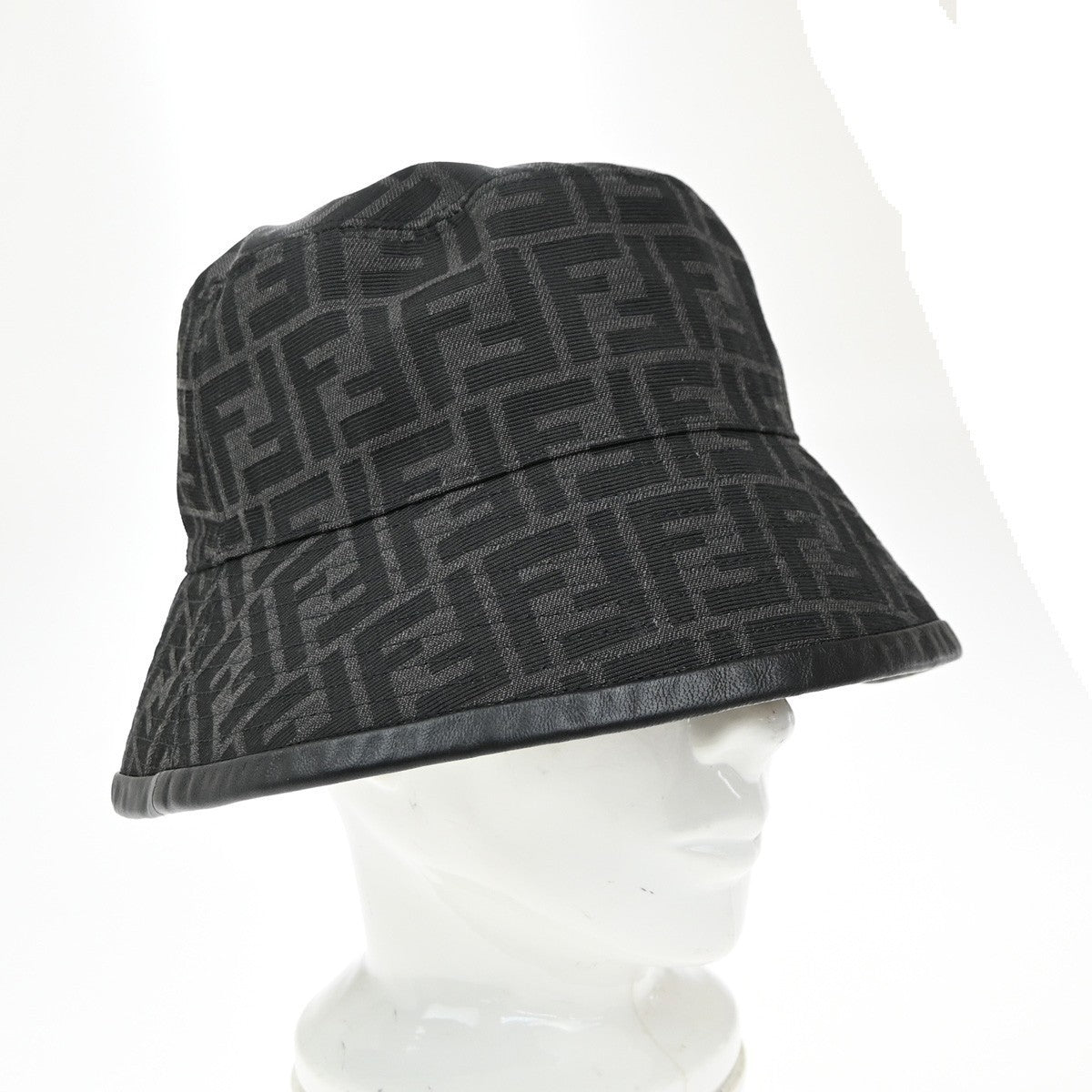 FENDI Logo Zucca Pattern Bucket Hat Size S Cotton Polyester Black 82RP009