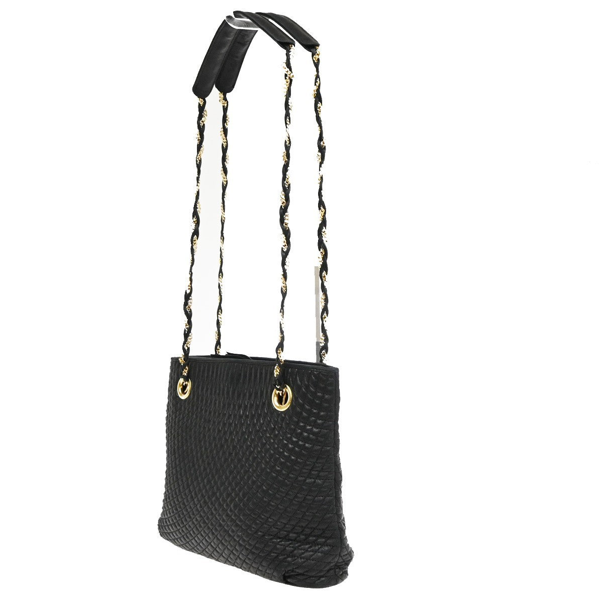 BALLY B Logo Quilted Chain Shoulder Bag Leather Black GHW Switzerland 01CA846