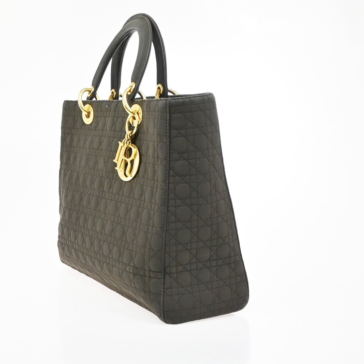 CHRISTIAN DIOR Logo Lady Cannage Hand Bag Nylon Leather Brown GHW Italy 70KC638