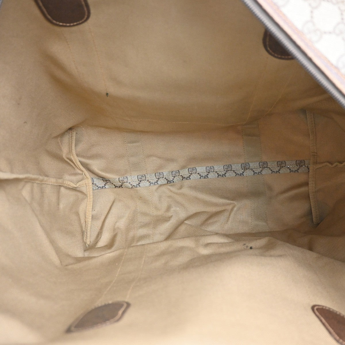 GUCCI Logo GG Sherry Line Boston Hand Bag PVC Leather Beige Italy 32MA454