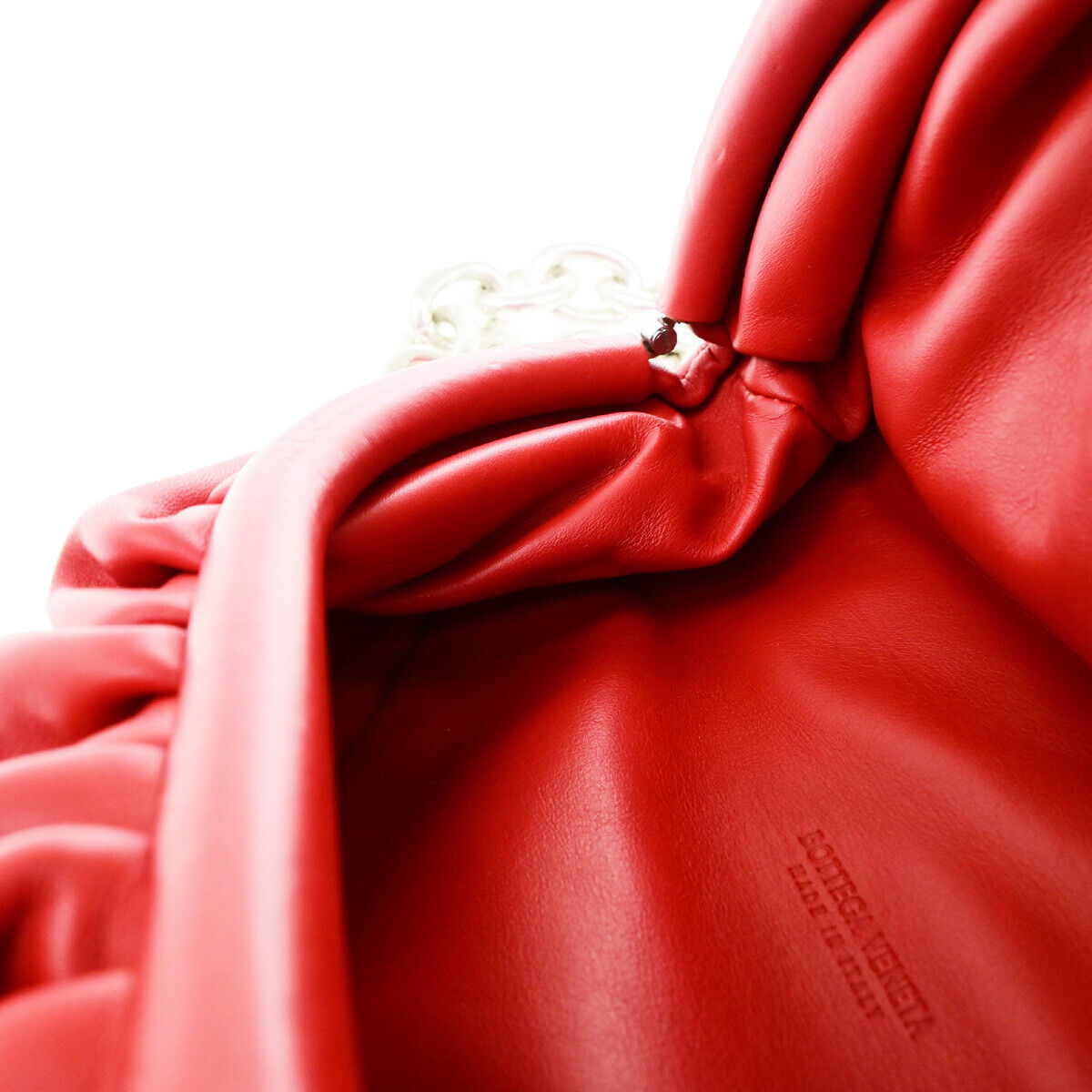 BOTTEGA VENETA The Chain Pouch Shoulder Body Bag Leather Red Silver 609RF159
