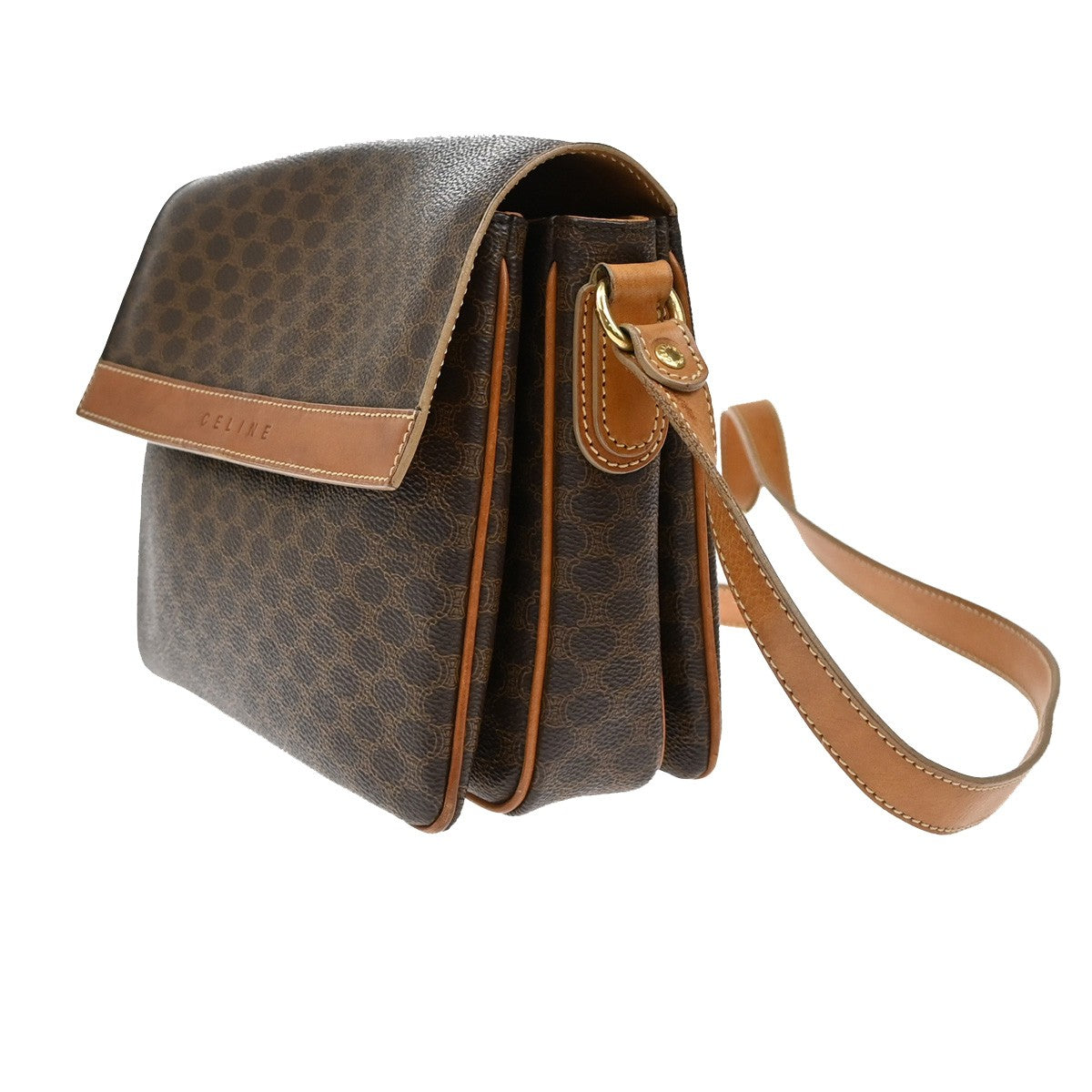 CELINE Logo Macadam Pattern Shoulder Bag PVC Leather Brown GHW Italy 61YH743