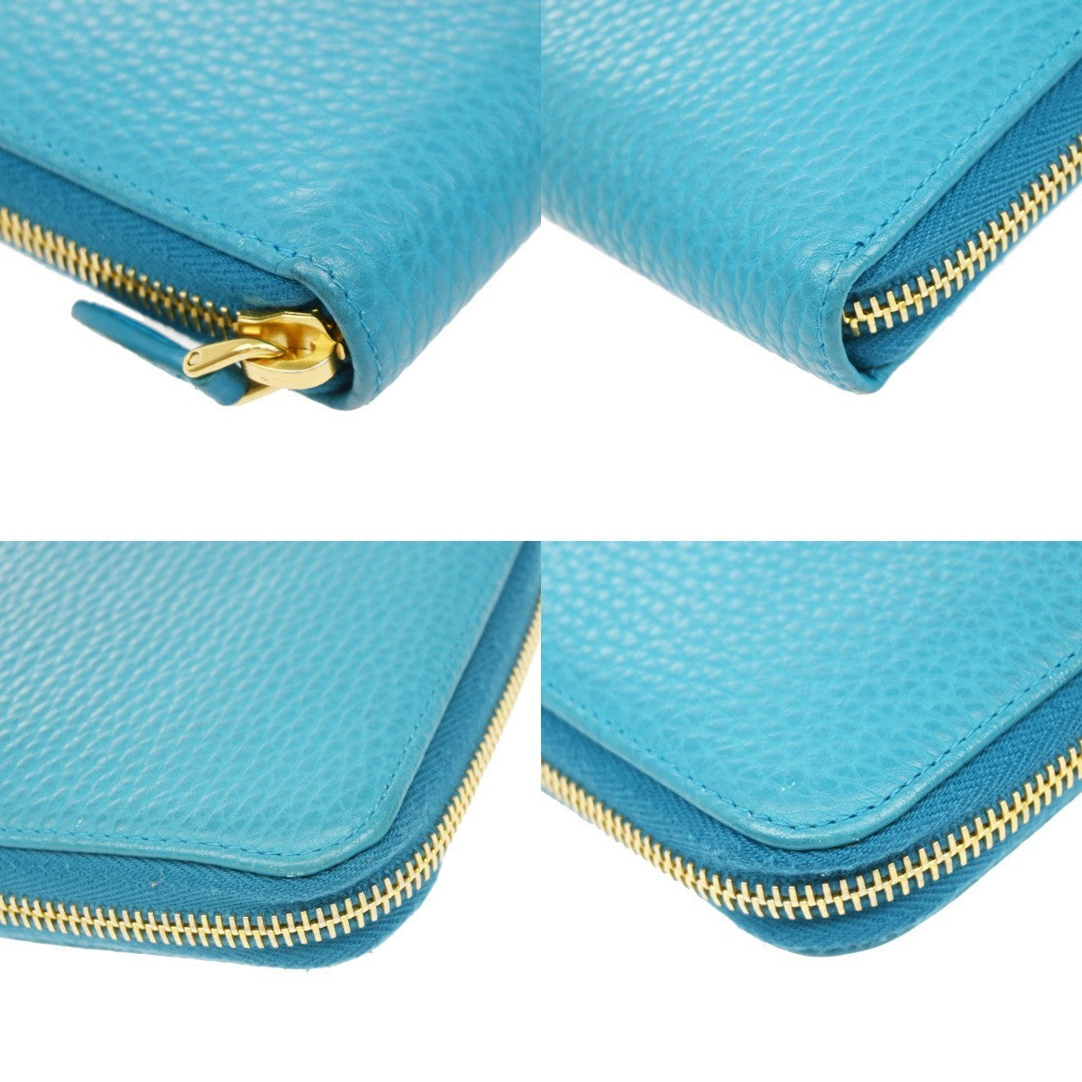 PRADA Logo Long Zipper Around Wallet Vitello Grain Leather Blue Italy 30KB104