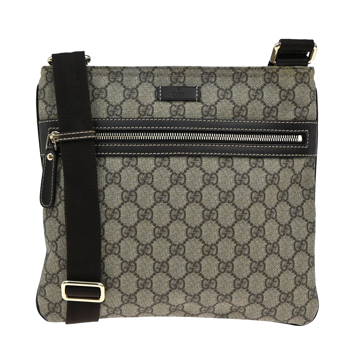 GUCCI Logo GG Pattern Shoulder Bag PVC Leather Canvas Brown GHW Italy 16FB606