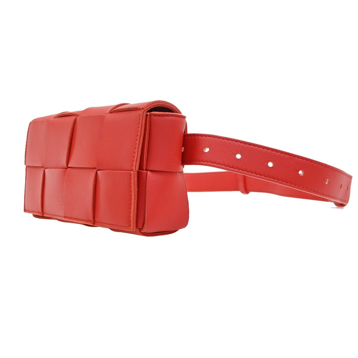 BOTTEGA VENETA Logo Cassette Maxi Intrecciato Bum Bag Leather Red Italy 91RQ040