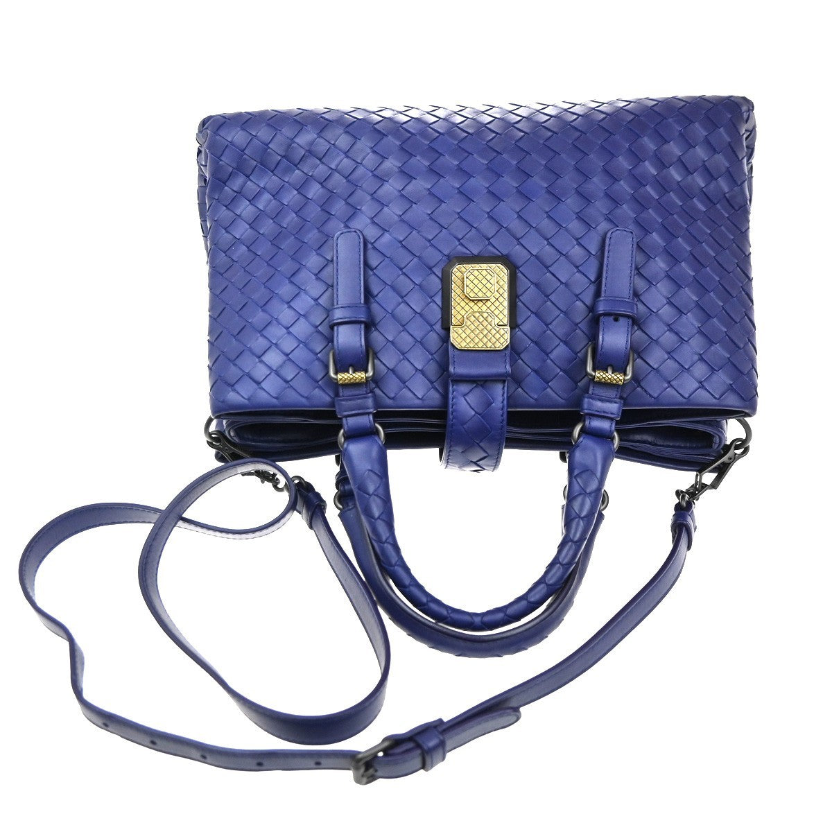 BOTTEGA VENETA Intrecciato Logo 2Way Shoulder Hand Bag Leather Blue 607RL768