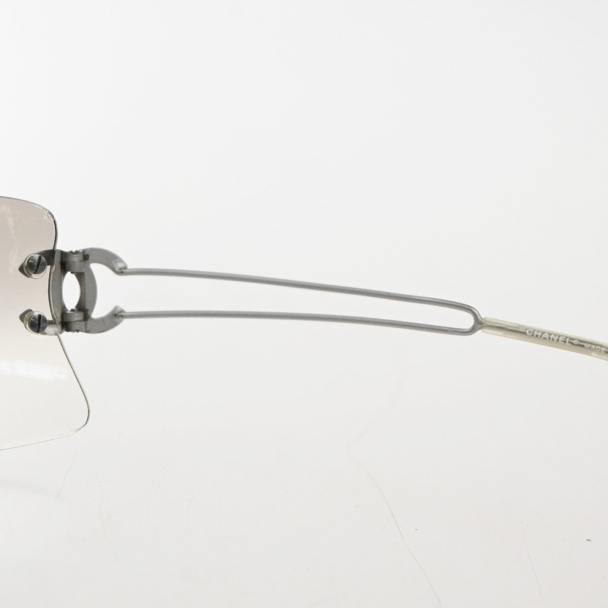 CHANEL CC Logo Rhine Stone Sunglasses Eye Were Plastic Metal Silver 63RL856