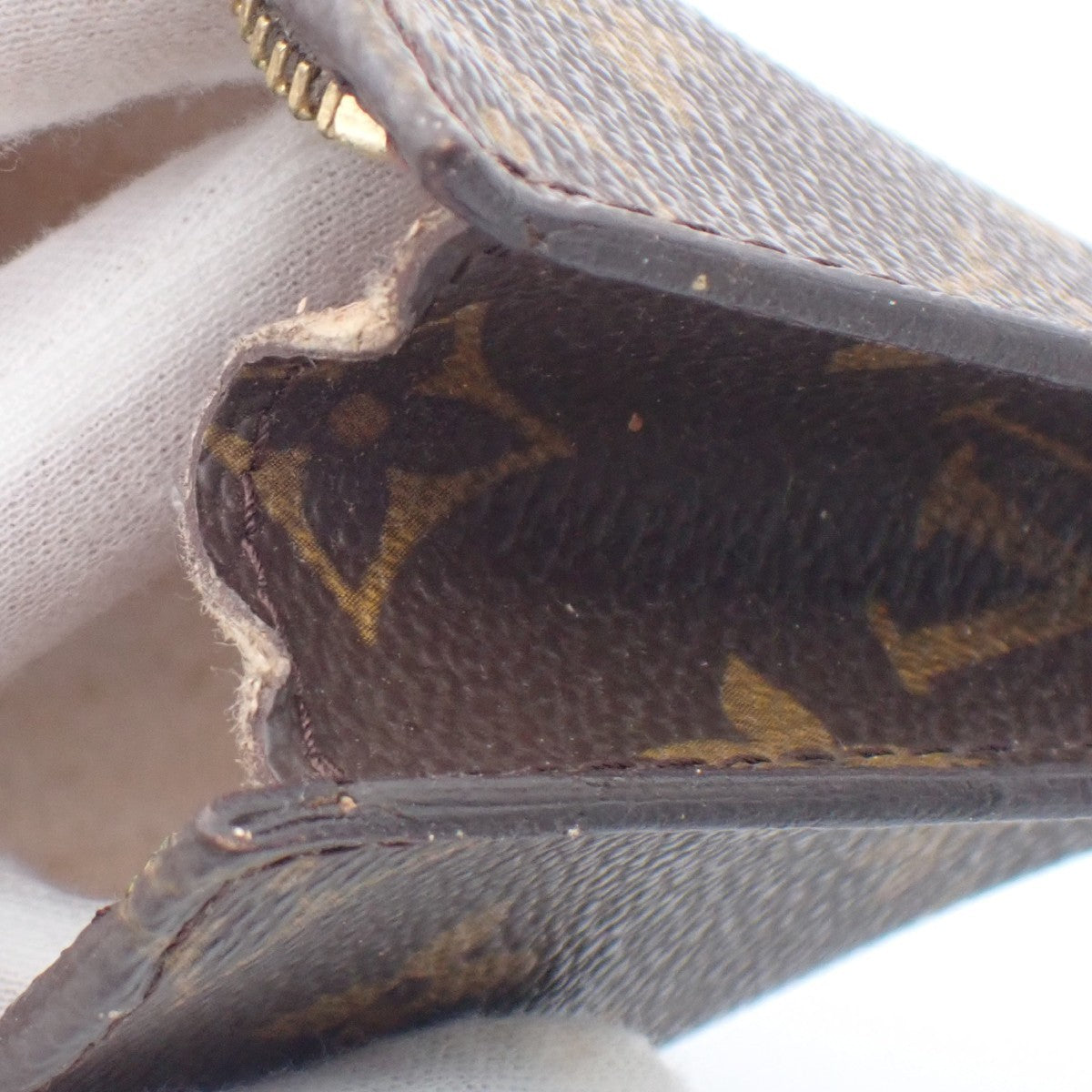 LOUIS VUITTON Logo BUCKET PM Pouch Bag Monogram Leather Brown France 05KC146