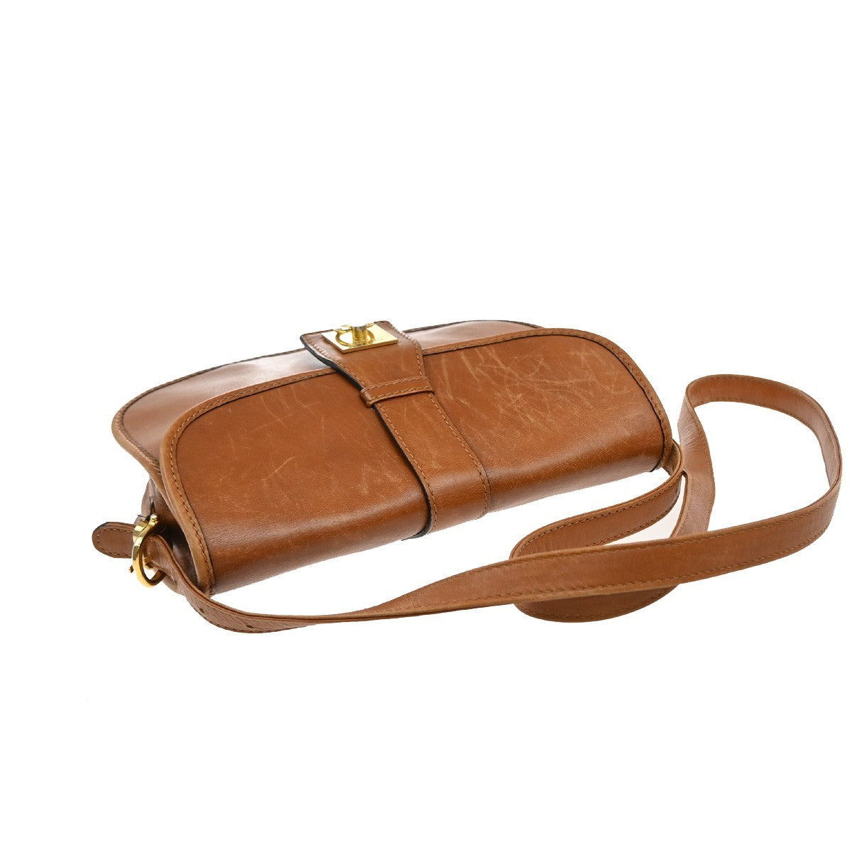 CELINE Logo Shoulder Bag Leather Brown GHW Made In Italy 02FC143