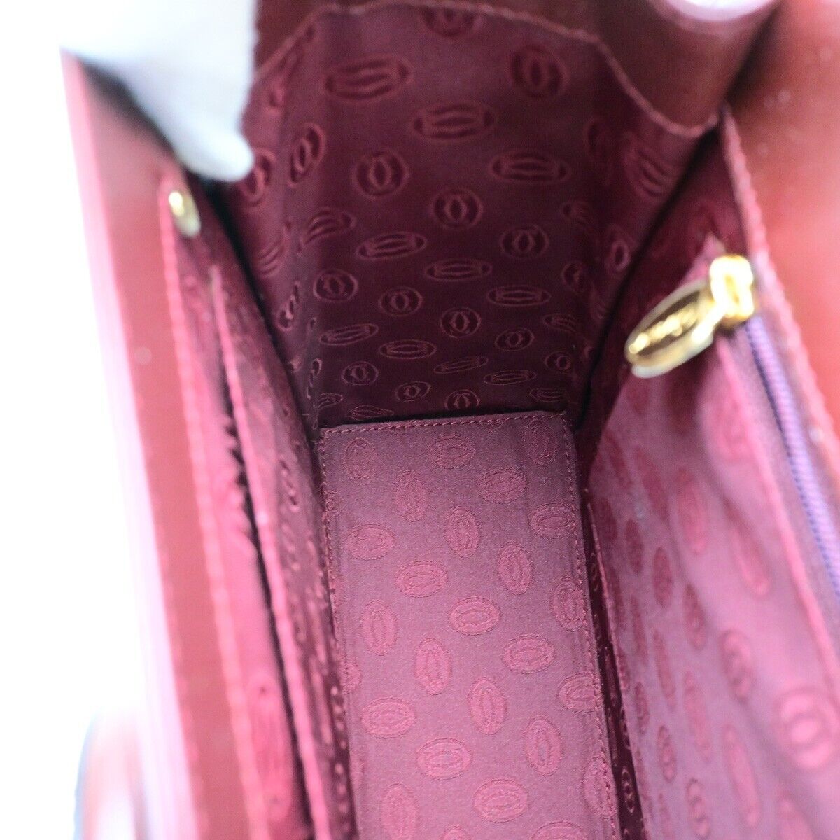 CARTIER 2C Logos Hand Bag Leather Burgundy Gold-Plated Made In Italy 76RK751