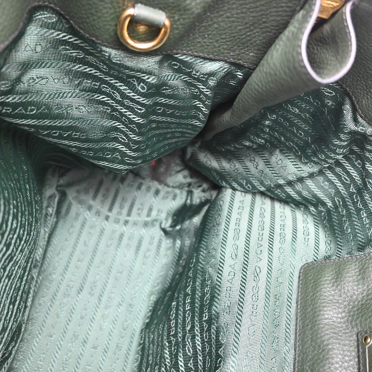 PRADA Logo Shoulder Hand Tote Bag Vitello Daino Leather Green GHW 12FB715
