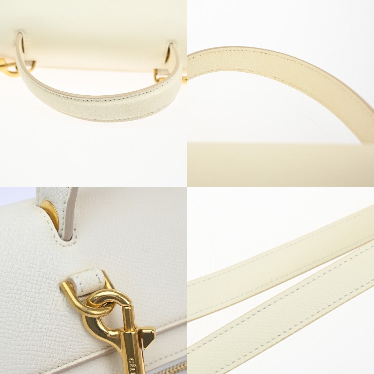 CELINE Logo Belt 2way Shoulder Hand Bag Leather White GHW Italy 29RL885