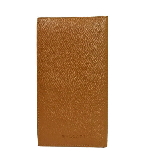 BVLGARI Logo Bifold Long Card Wallet Leather Brown Made In Italy 68AD226