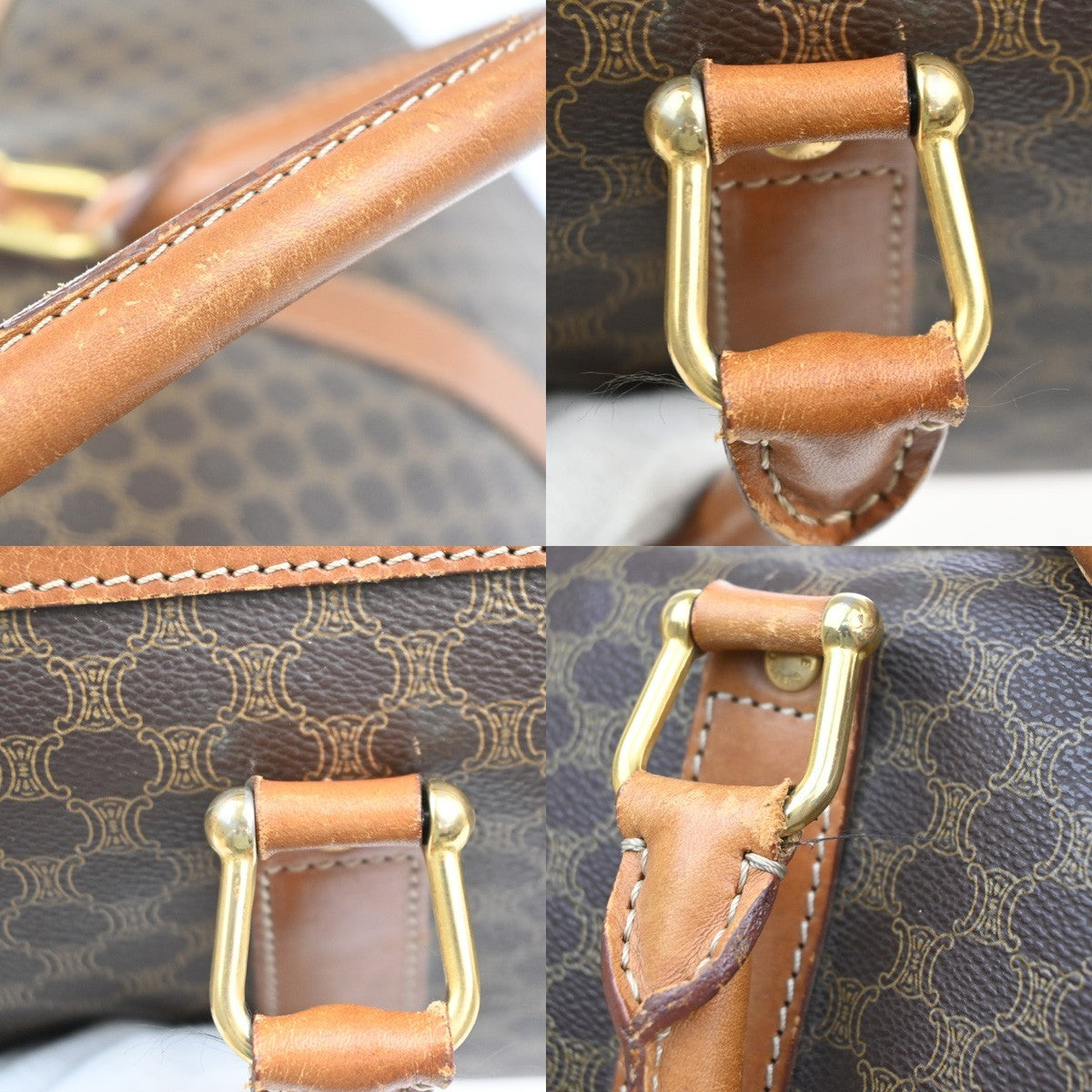 CELINE Logo Macadam Pattern Boston Hand Bag PVC Leather Brown Italy 63MA616