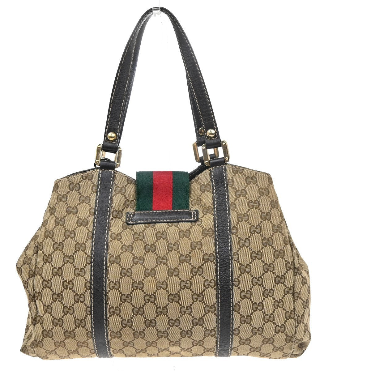 GUCCI GG Sherry Line Shoulder Hand Bag Canvas Leather Beige GHW Italy 64MA161