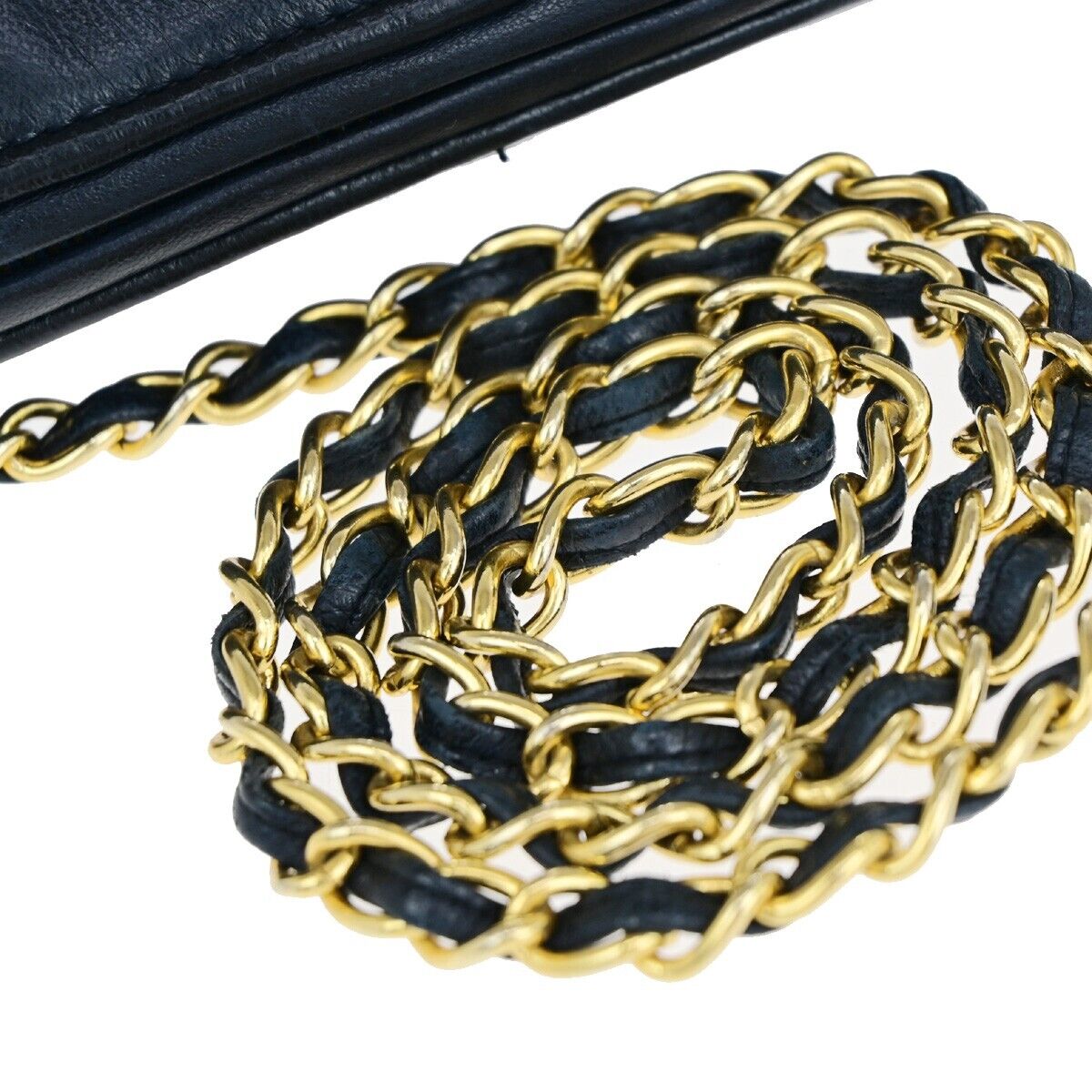 CHANEL Matelasse Tassel Chain Mini Shoulder Bag Leather Navy Vintage 660RK687