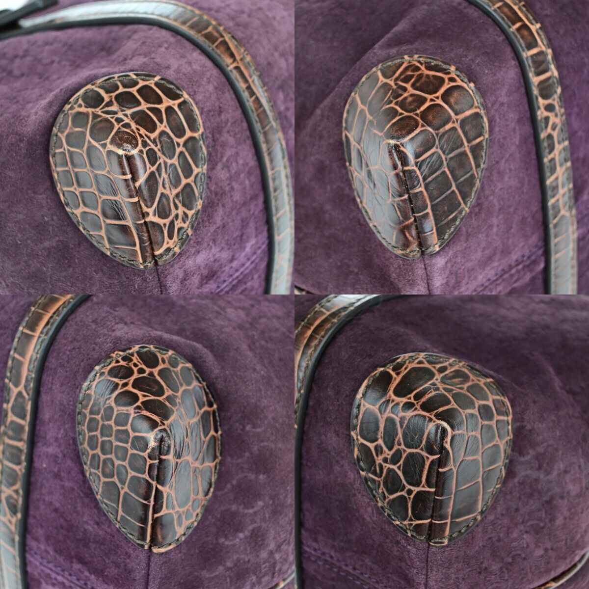 CELINE Logo Macadam Shoulder Tote Bag Suede Embossed Leather Purple SHW 34EC964