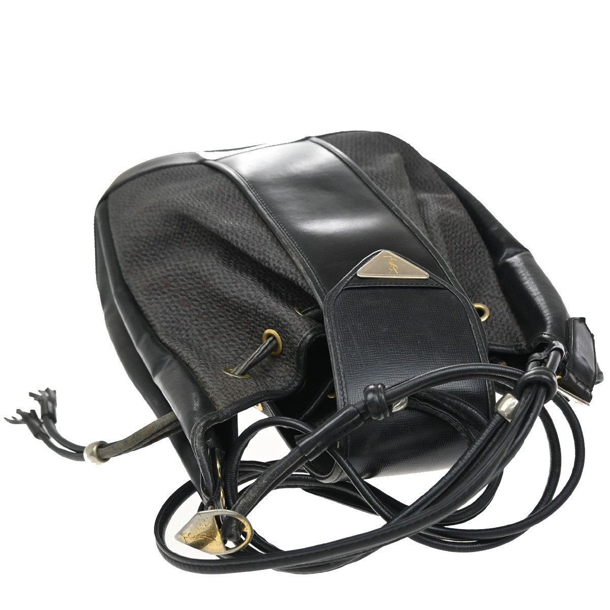 YVES SAINT LAURENT YSL Bucket Shoulder Bag Canvas Leather Black Purple 60EG053