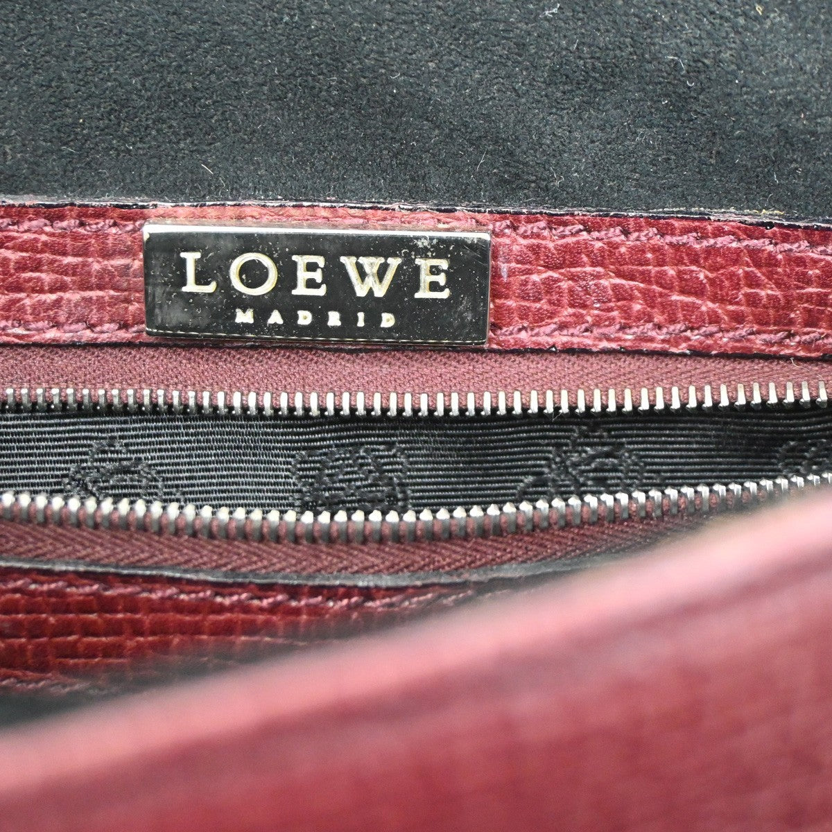 LOEWE Logo Shoulder Bag Embossing Leather Burgundy SHW Spain 32CA971