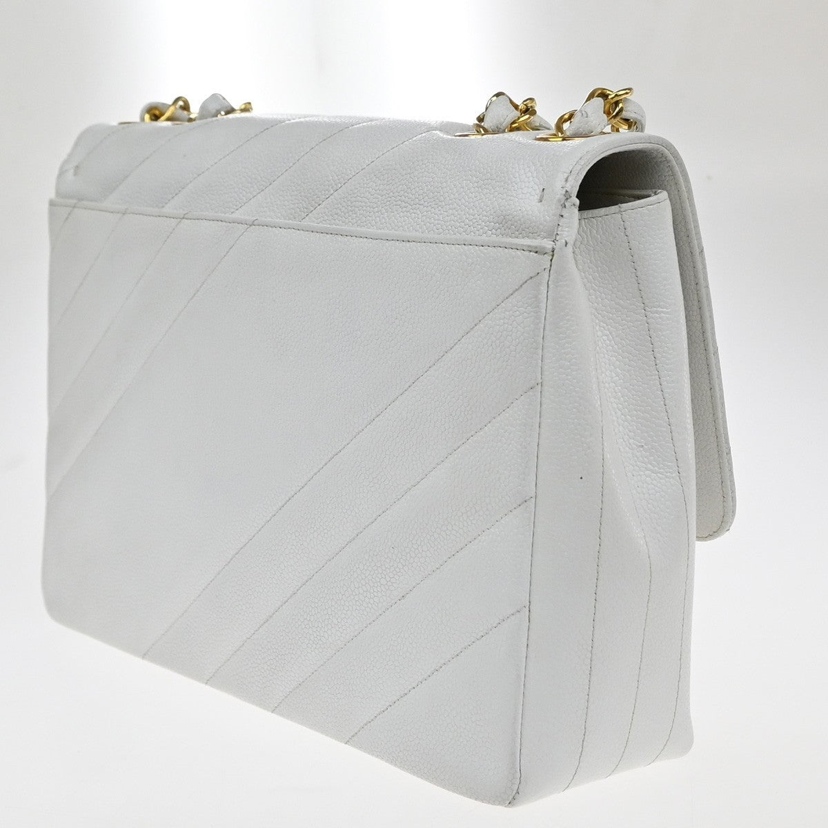 CHANEL CC Chain Shoulder Bag Grained Calfskin Leather White Vintage 834RP178