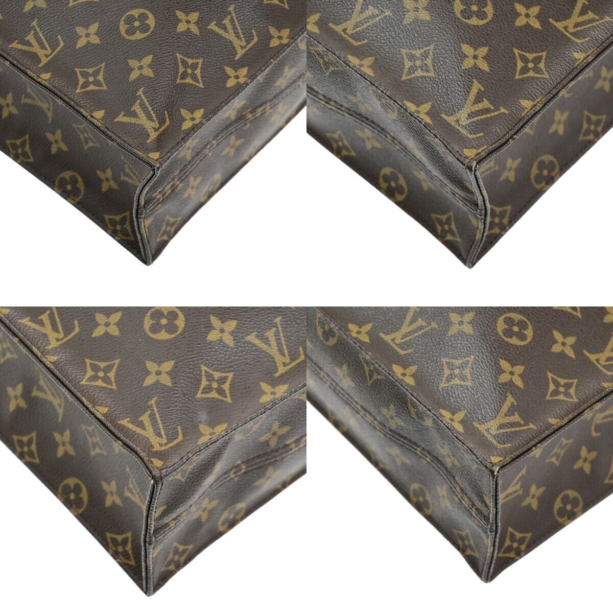 LOUIS VUITTON Logo Sac Plat Hand Tote Bag Monogram Leather Brown M51140 39ED895