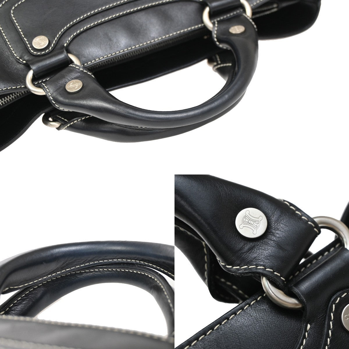 CELINE Logo Boogie Hand Bag Leather Black GHW Italy 80EG378