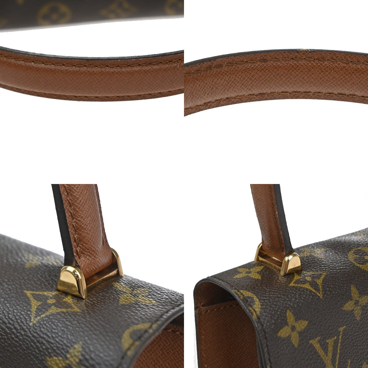 LOUIS VUITTON LV Logo Malesherbes Hand Bag Monogram Leather Brown M51379 84CA876