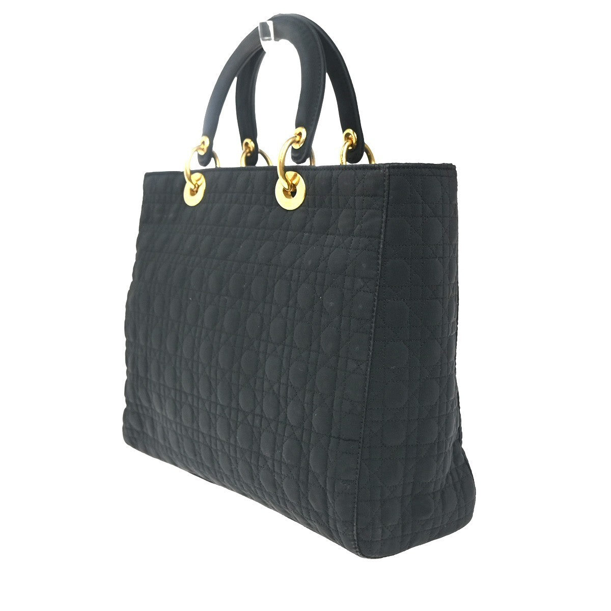 CHRISTIAN DIOR Logo Lady Cannage Hand Bag Nylon Leather Black GHW Italy 70EG292