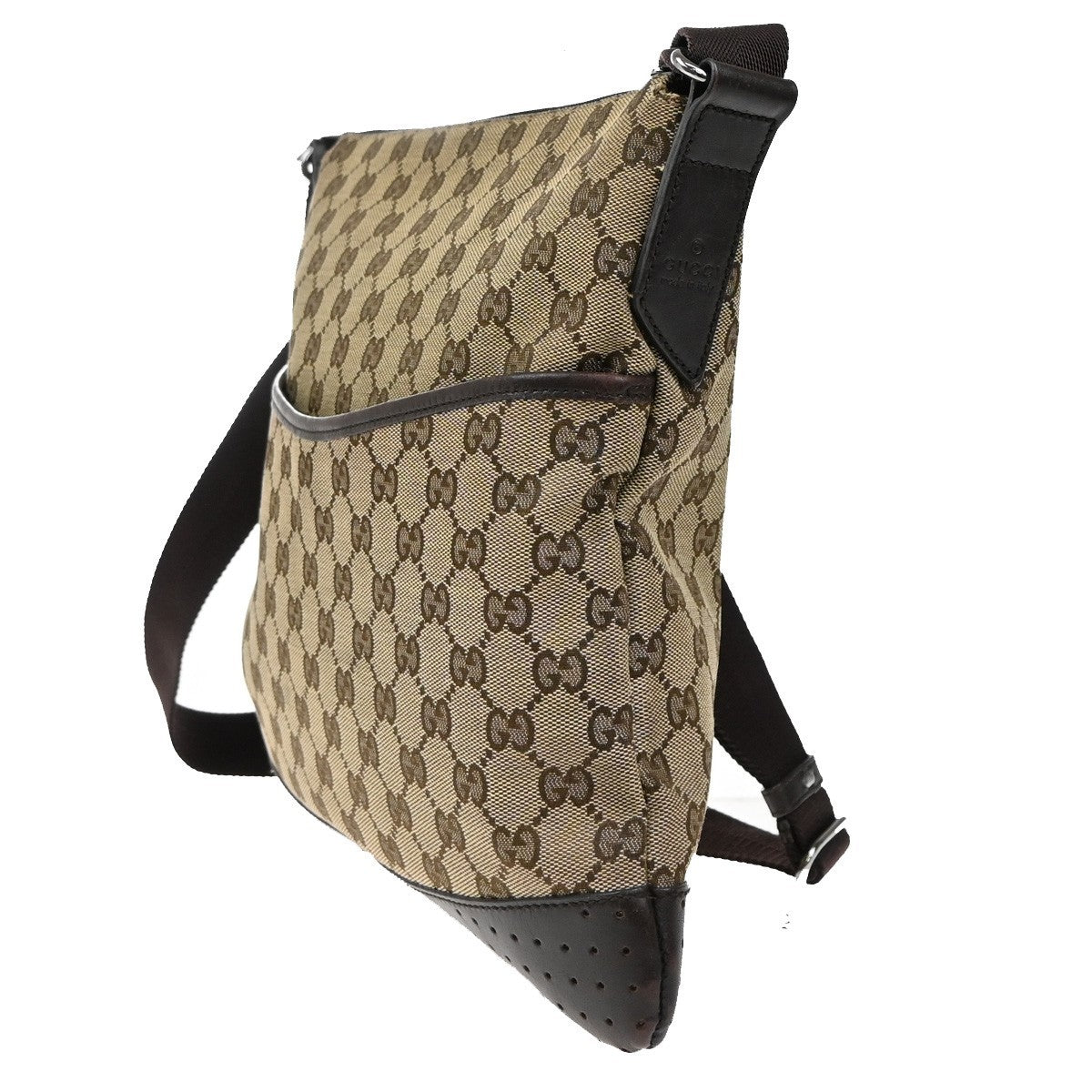 GUCCI Logo GG Pattern Shoulder Bag Canvas Leather Brown SHW Italy 85KB469