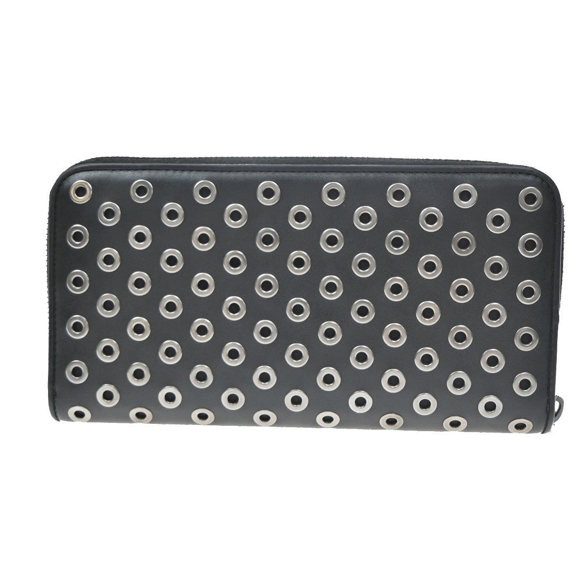 PRADA Bifold Zipper Around Long Grommet Wallet Leather Black Italy 68KD161