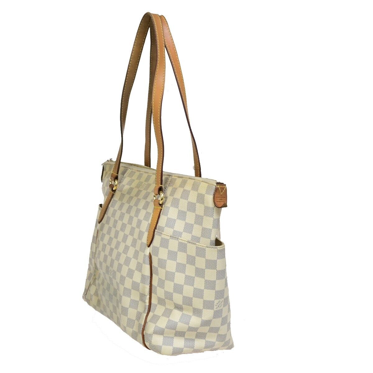 LOUIS VUITTON Totally MM Shoulder Bag Damier Azur Leather White N51262 83EB760