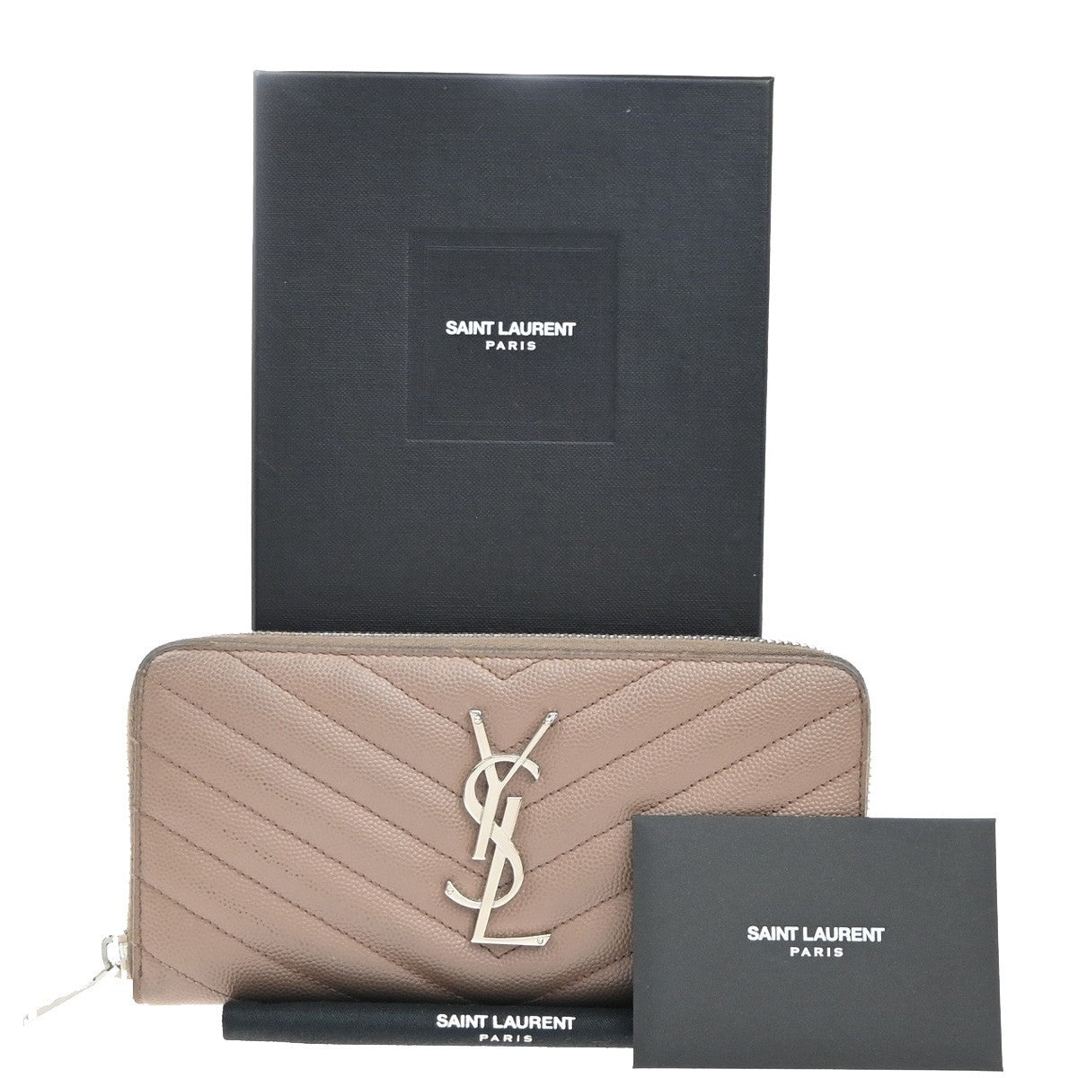 SAINT LAURENT YSL Logo Zipper Around Long Wallet Leather Beige SHW 64KP337