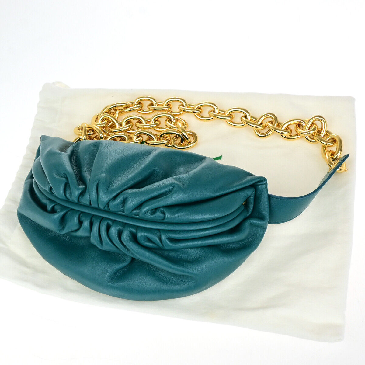 BOTTEGA VENETA Logo The Chain Pouch Body Shoulder Bag Leather Green GHW 609RK531