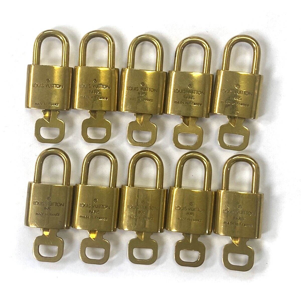 LOUIS VUITTON LV 10 SET PADLOCK KEY BAG CHARM CADENA GOLD PLATED FRANCE 35YD344