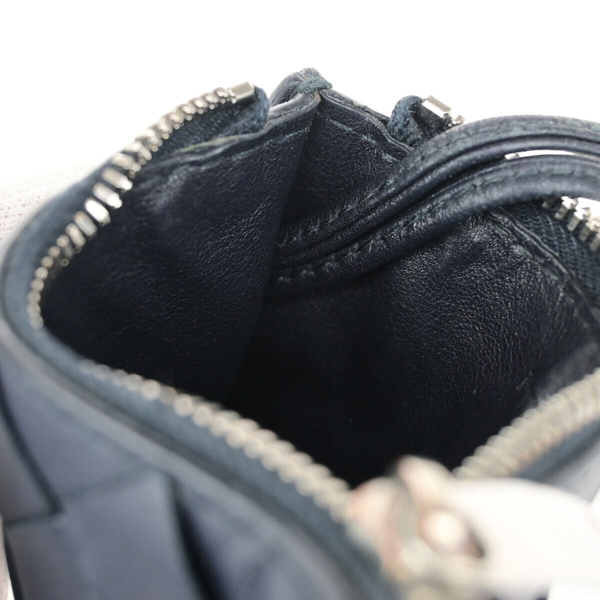 BOTTEGA VENETA Logo Intrecciato Coin Case Wallet Leather Black Italy 66EC617