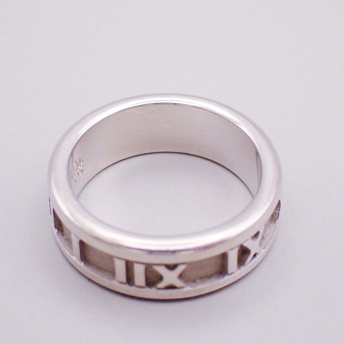 TIFFANY & CO. Logo Atlas Ring Size US 5 JP 9 Roman Numerals Silver 925 08YF244