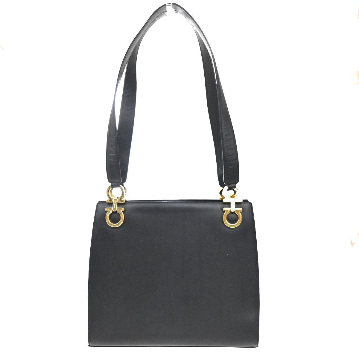 SALVATORE FERRAGAMO Logo Gancini Shoulder Hand Bag Leather GHW Black 30MA179