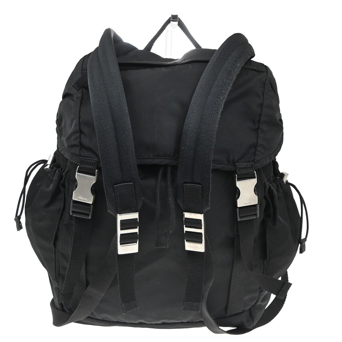 PRADA Logo Tessuto Drawstring Back Pack Bag Nylon Canvas Black SHW Italy 34MA458